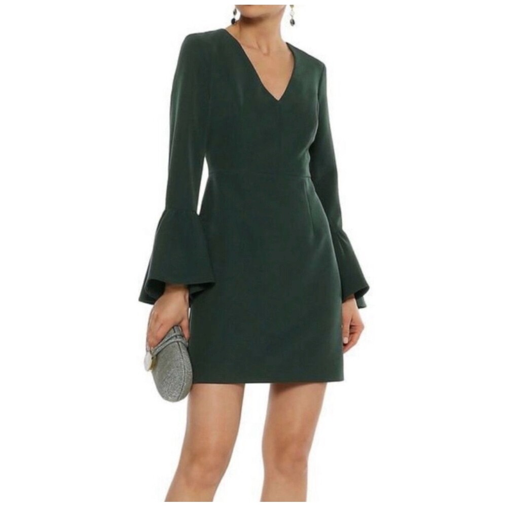 Milly Womens Green V-Neck Bell Sleeve Mini Dress Size 6‎